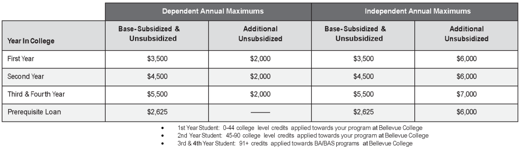 Loan annual maximums table